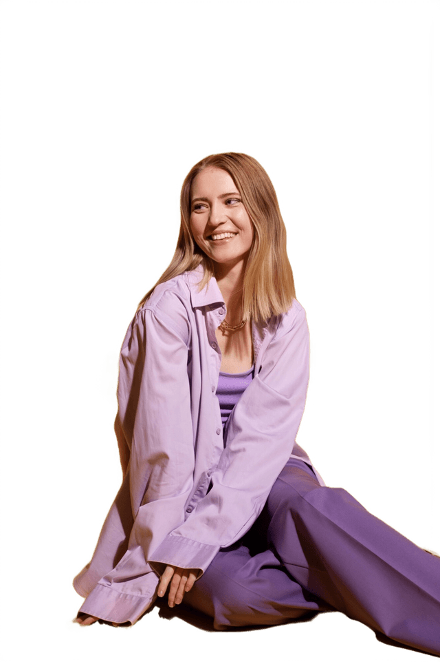 a blonde caucasian women smiling